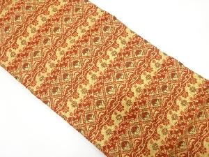 アンティーク　横段に草花模様織り出し名古屋帯（着用可）